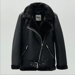 ZARA leather jacket faux fur double lined